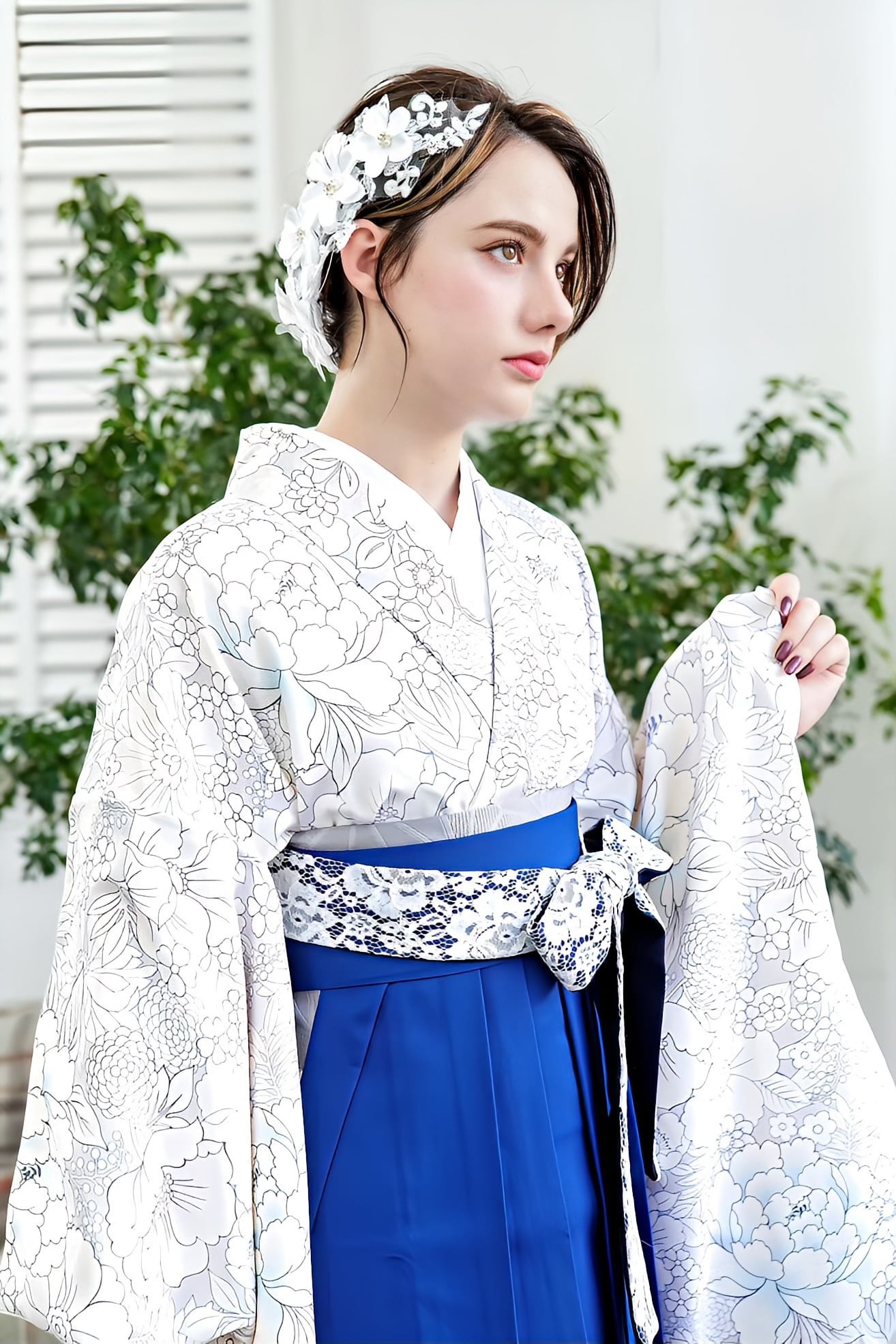 2023年 新作 Kimono Sienne 卒業式袴3点セット ボタニカル 青 ブルー レース袴 二尺袖着物 袴 卒業式 | Kimono  Sienne