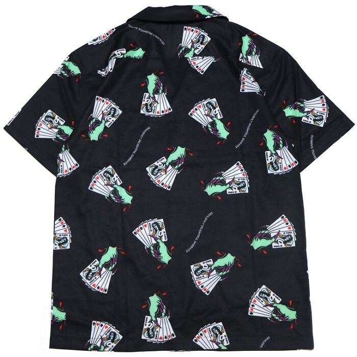 Sabbat13 サバトサーティーン サバト13 Yokai Trump Aloha Shirts アロハシャツ オープンシャツ 総柄 黒 ブラック サテン 光沢 セットアップ スカル ドクロ メンズ レディース ロゴ ロック パンク バンド フェス Rock Punk ギフトラッピング無料 ステージ衣装 Rogia