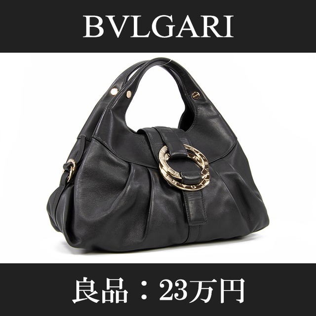 【全額返金保証・送料無料・良品】BVLGARI・ブルガリ・ハンドバッグ(チャンドラ・人気・高級・黒・ブラック・ロゴ・鞄・バック・A666)