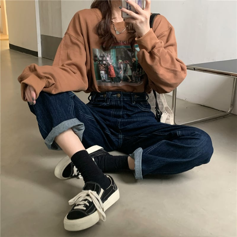 ボトムス パンツ ジーパン ボーイフレンド デニム レトロ ハイウエスト きれいめ カジュアル 大人可愛い 韓国ファッション Luluca 韓国トレンドファッションluluca ルルカ