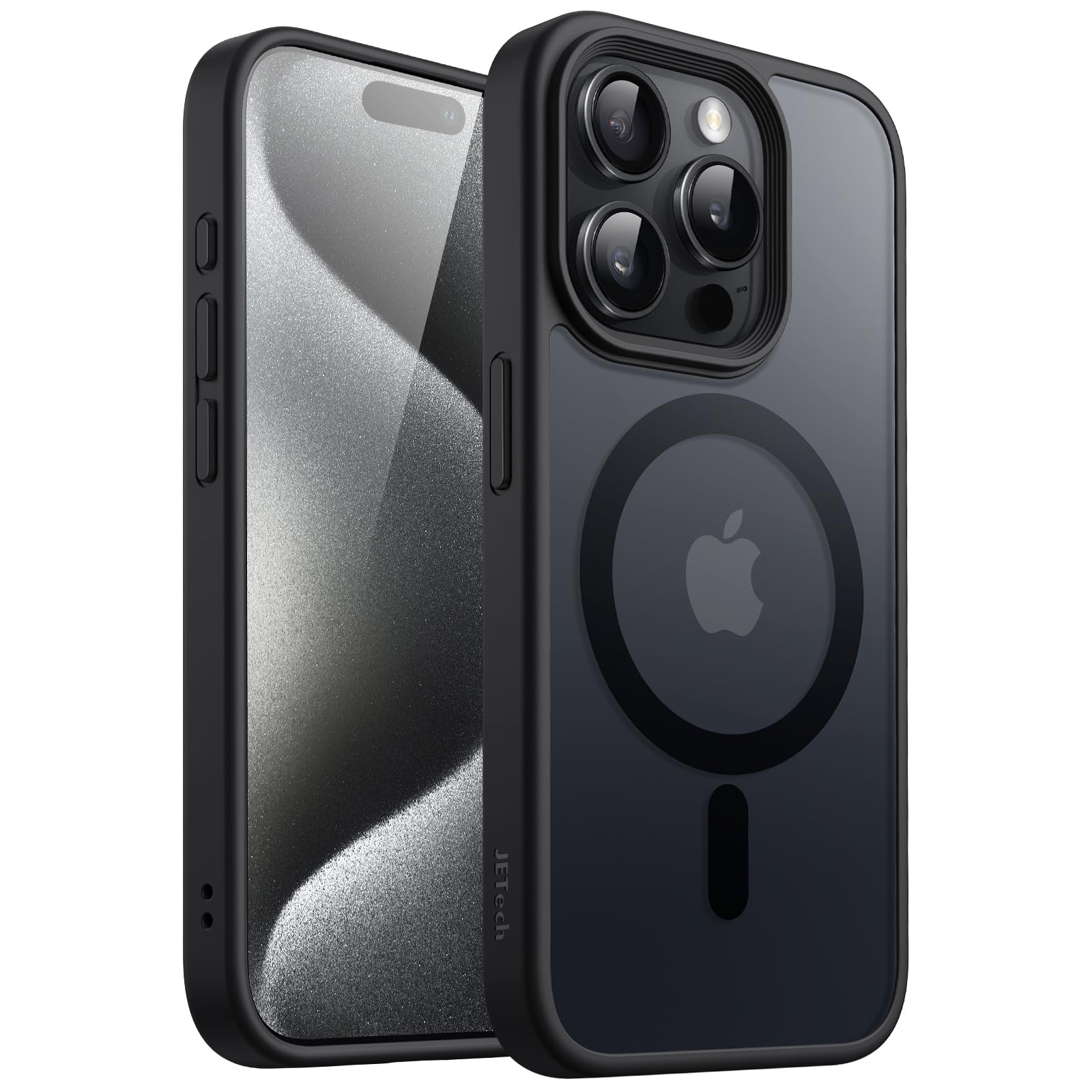 【在庫のみ】JETech iPhone 15 Pro 6.1インチ用 マグネット ケース MagSafeに対応 半透明のマット背面 薄型 耐衝撃 カバー (ブラック)