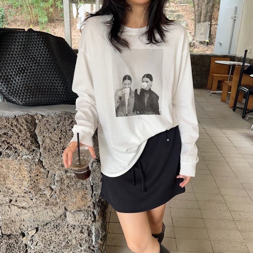 print round neck long t-shirt J00018