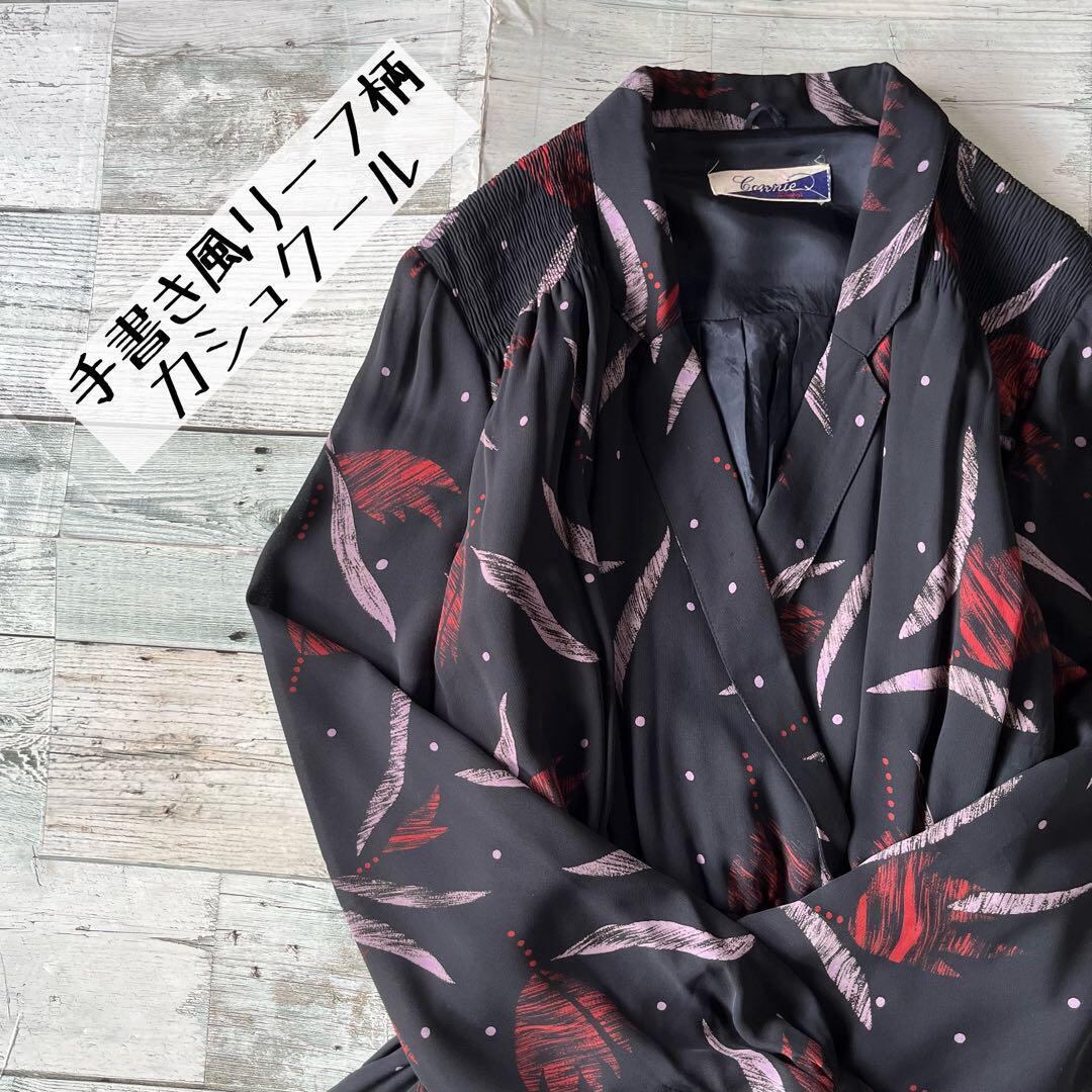 Rose Tiaraローズティアラ花柄七分袖ワンピースブラック46サイズg1