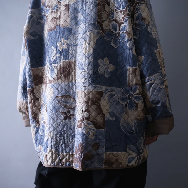 flower art pattern over silhouette quilting shirt jacket