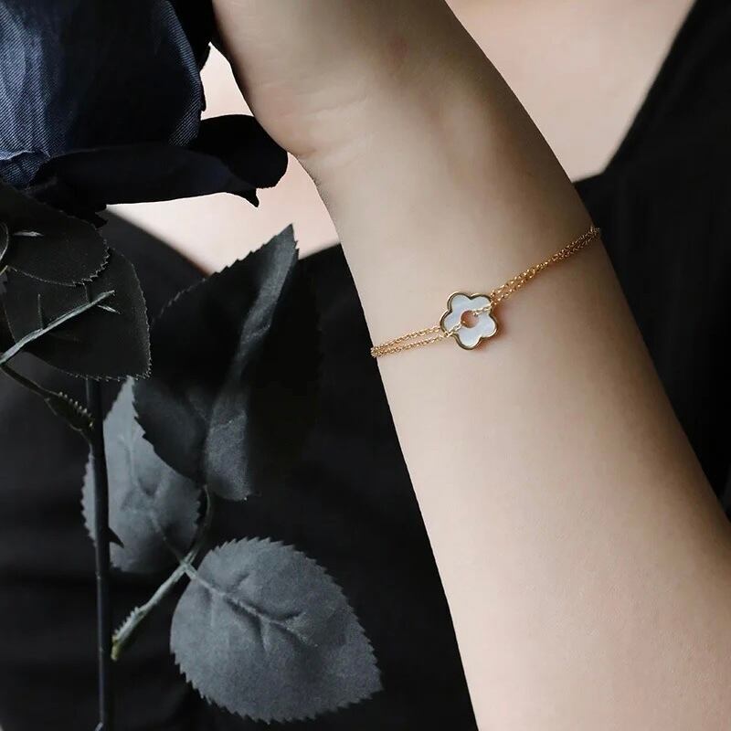 金アレ対応 18k retro white flower bracelet (0350)