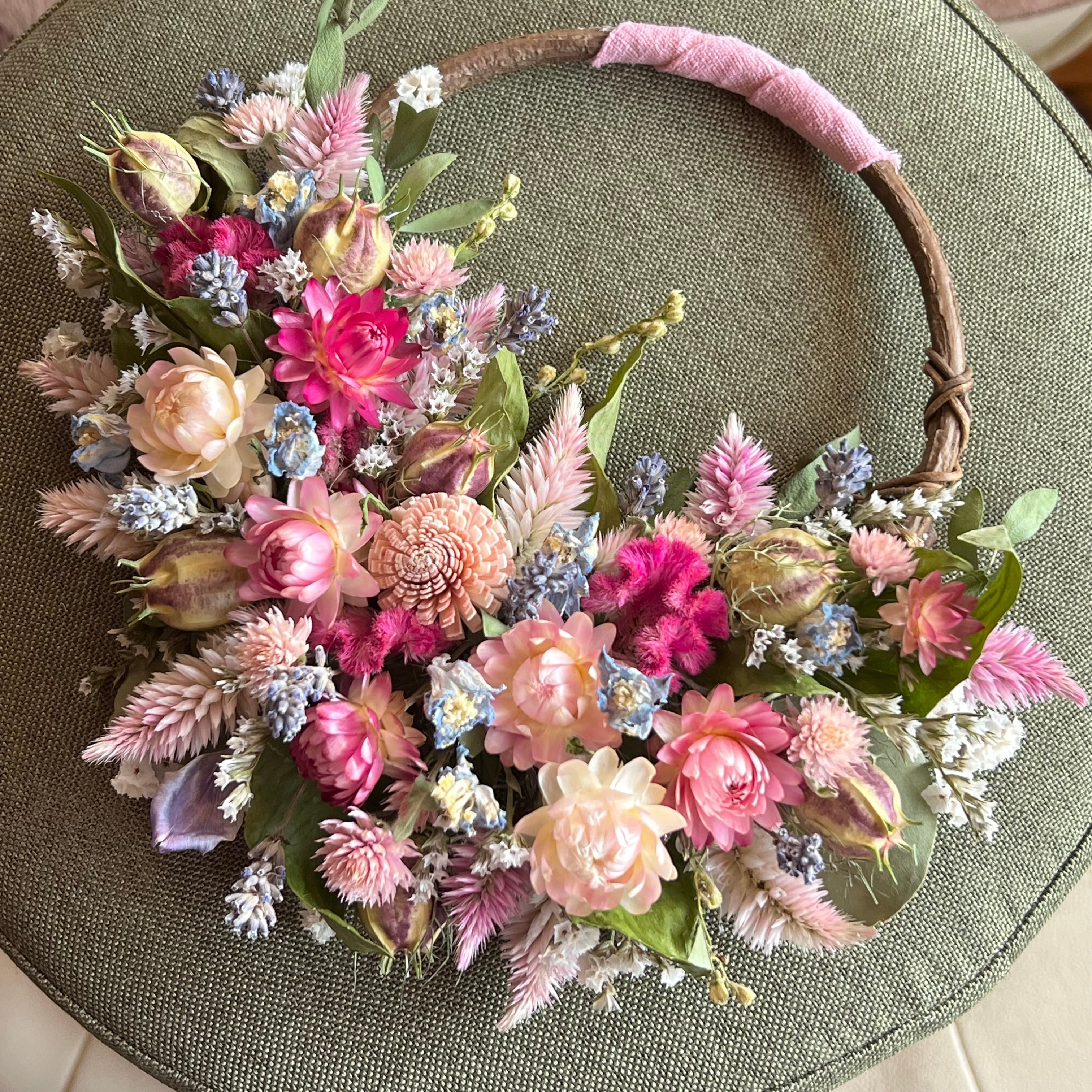 ピンクローズとモカラのハーフリース*pink×white〔M070〕 みずみずしけれ 