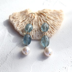 ［Earrings］Moss aquamarine × pearl/14kgf