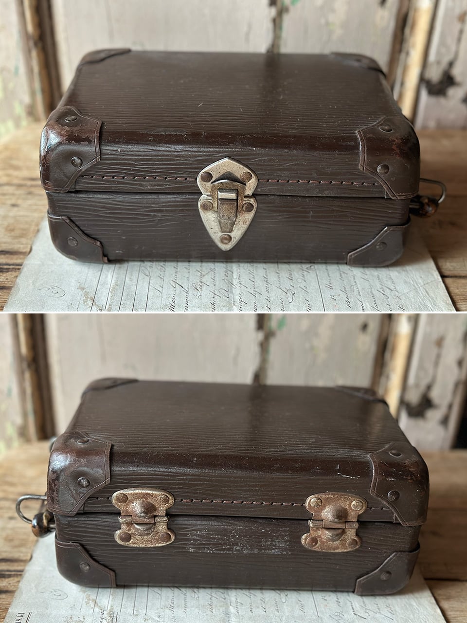 フランスアンティーク　ミニ トランクケース ブロカント　レトロ雑貨 古道具 縦型 ミニトランク ダークブラウン | Brocante de La Cocotte