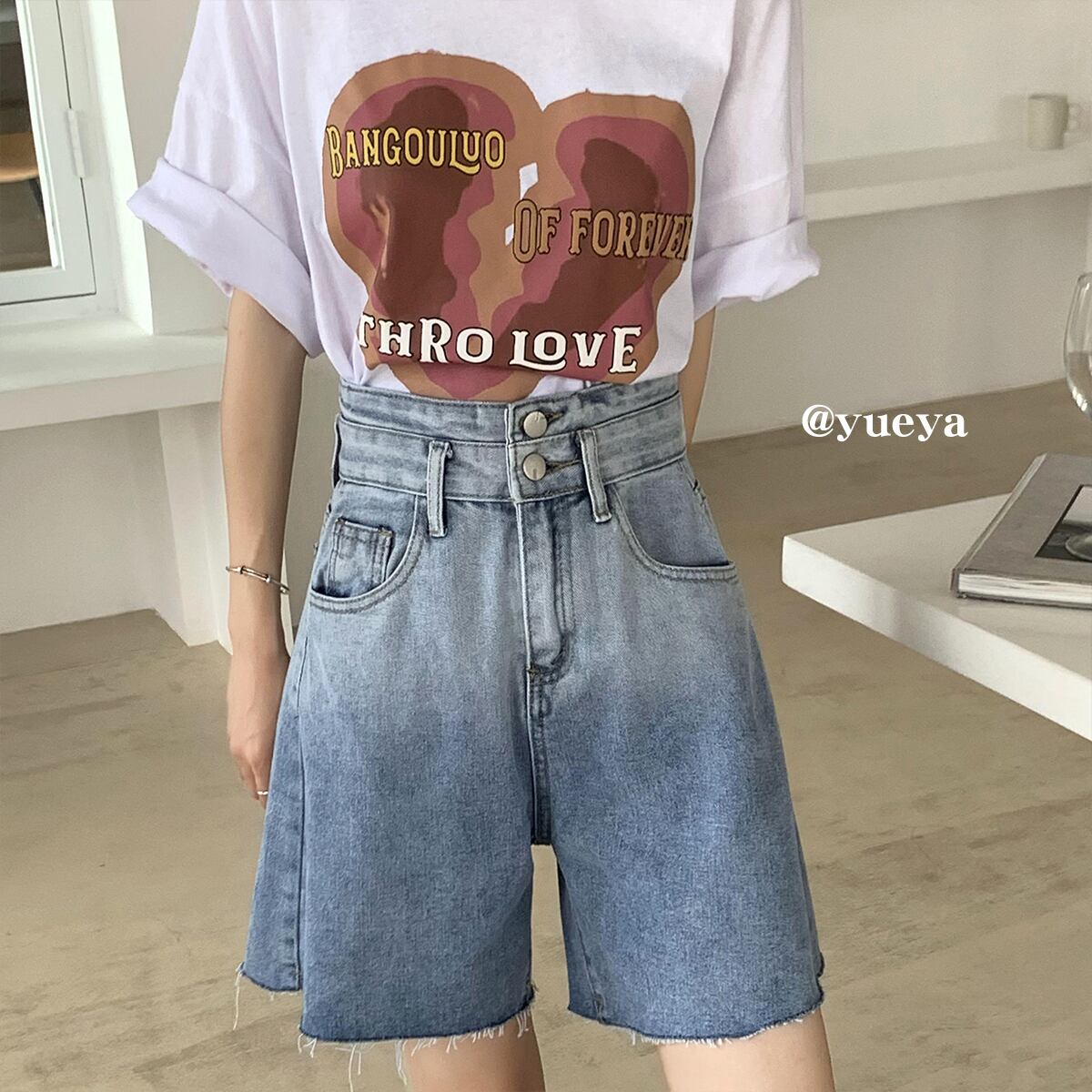 ジーンズ サマーウェスト薄手ショートAラインパンツ 夏物 クレセントシティ14473321689