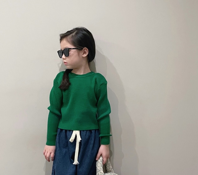 【秋冬人気アイテム☆キッズ ニット トップス】トップス ニット キッズ 子供 子ども服 セーター フード付き 長袖 パフスリーブ ショート丈 おしゃれ かわいい 緑 グリーン 90-140cm 春 秋 冬 送料無料