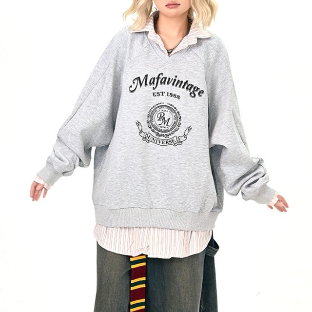 logo design fake two-piece sweatshirt　ロゴデザインフェイクツーピーススウェットシャツ　J1400