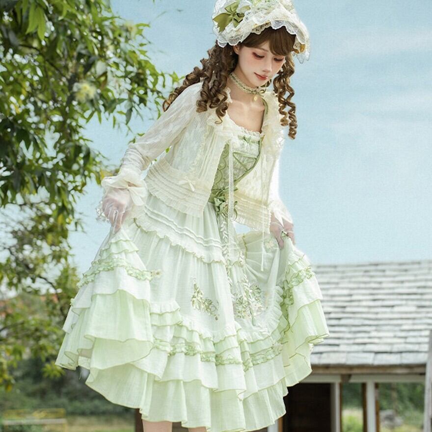 ロリータファッション 甘ロリ 花柄ジャンパースカート4点セット