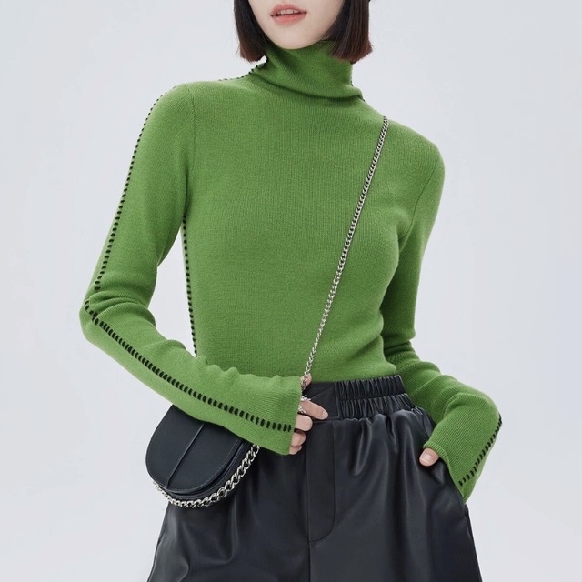 Stitched detail turtleneck knit C1403