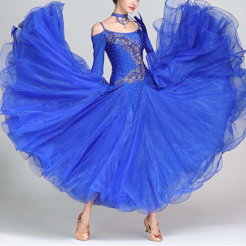 フレアスリーブ シフォン チュール フレアダンスドレス ds1086