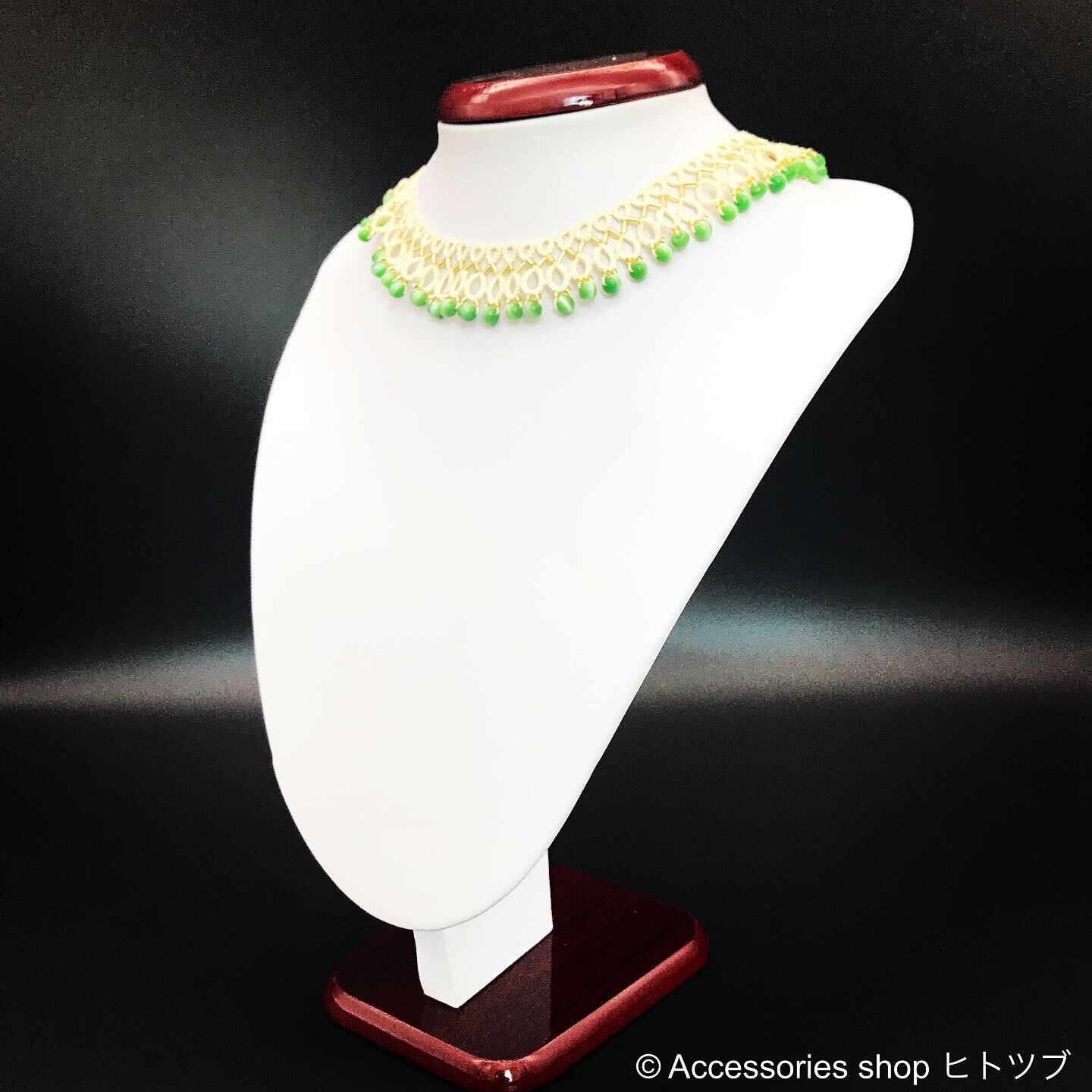 0170:グリーン クラシカルな付け襟風ネックレス