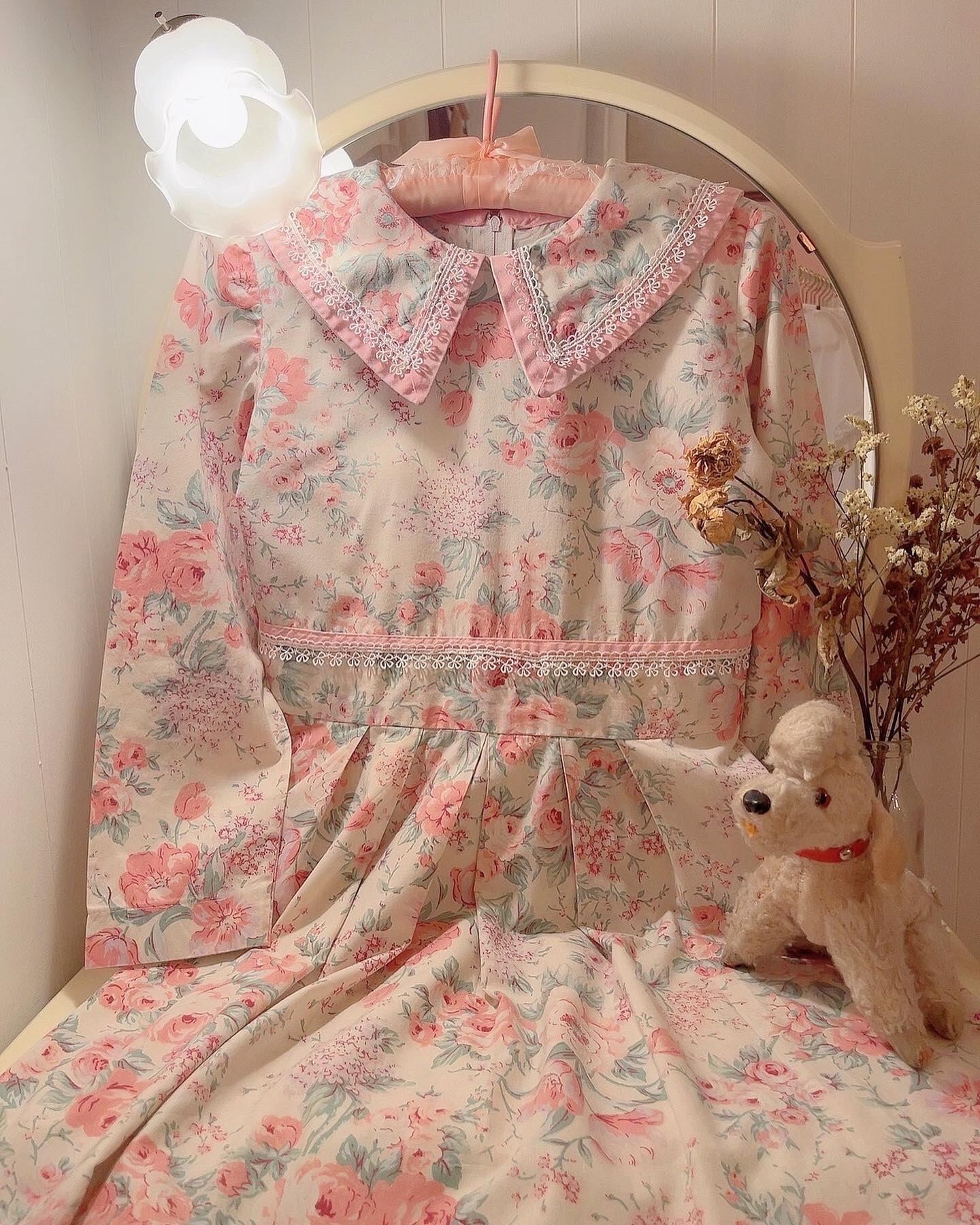 pink flower ribbon lace one-piece