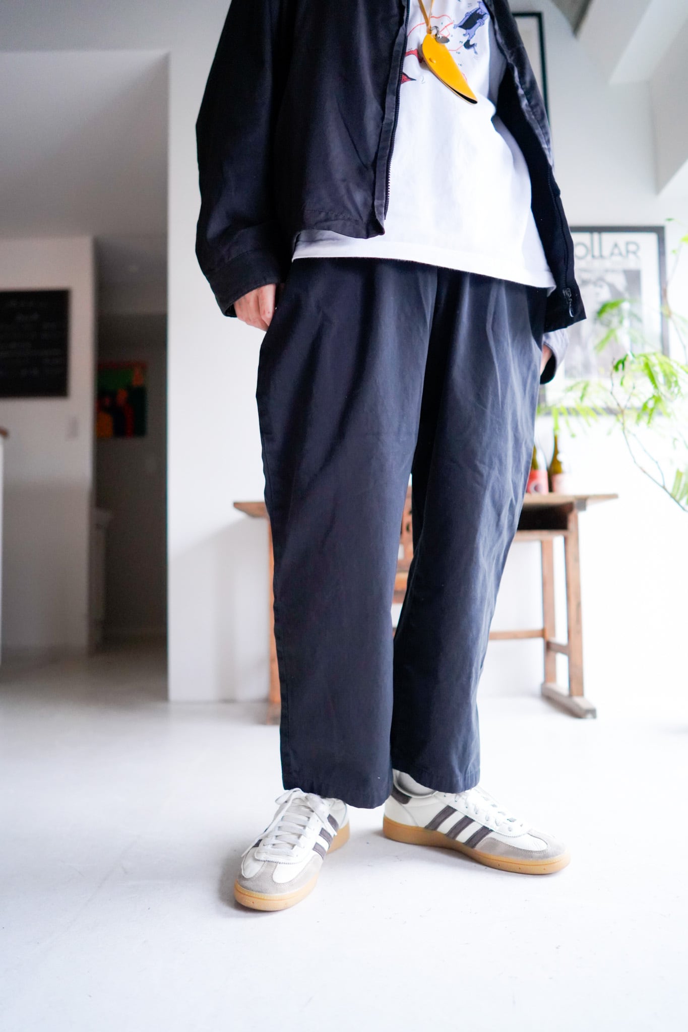【1990-2000s, Remake】"Ralph Lauren,2-tack" Black Dyed Draw Cord Trousers/5-161