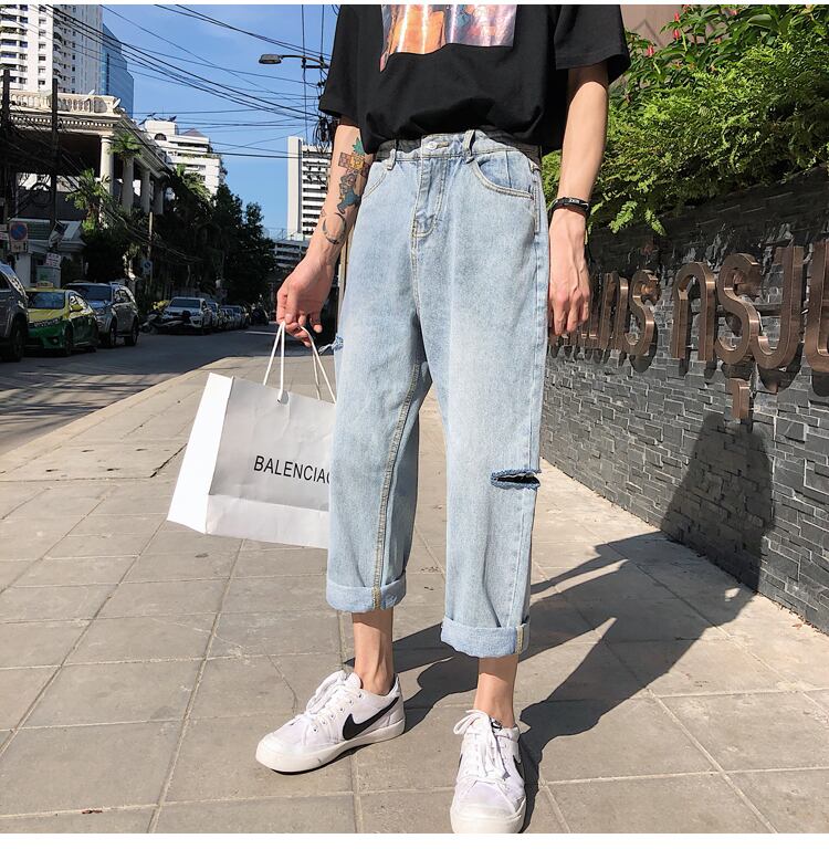 全1色 デニム パンツ ストレート カジュアル ワイド クラッシュ