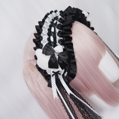 ♡【Sayakadoll original】【受注生産】白猫のおめかし ブラックリボン＆ドット柄フリルヘッドドレス light blue ♡