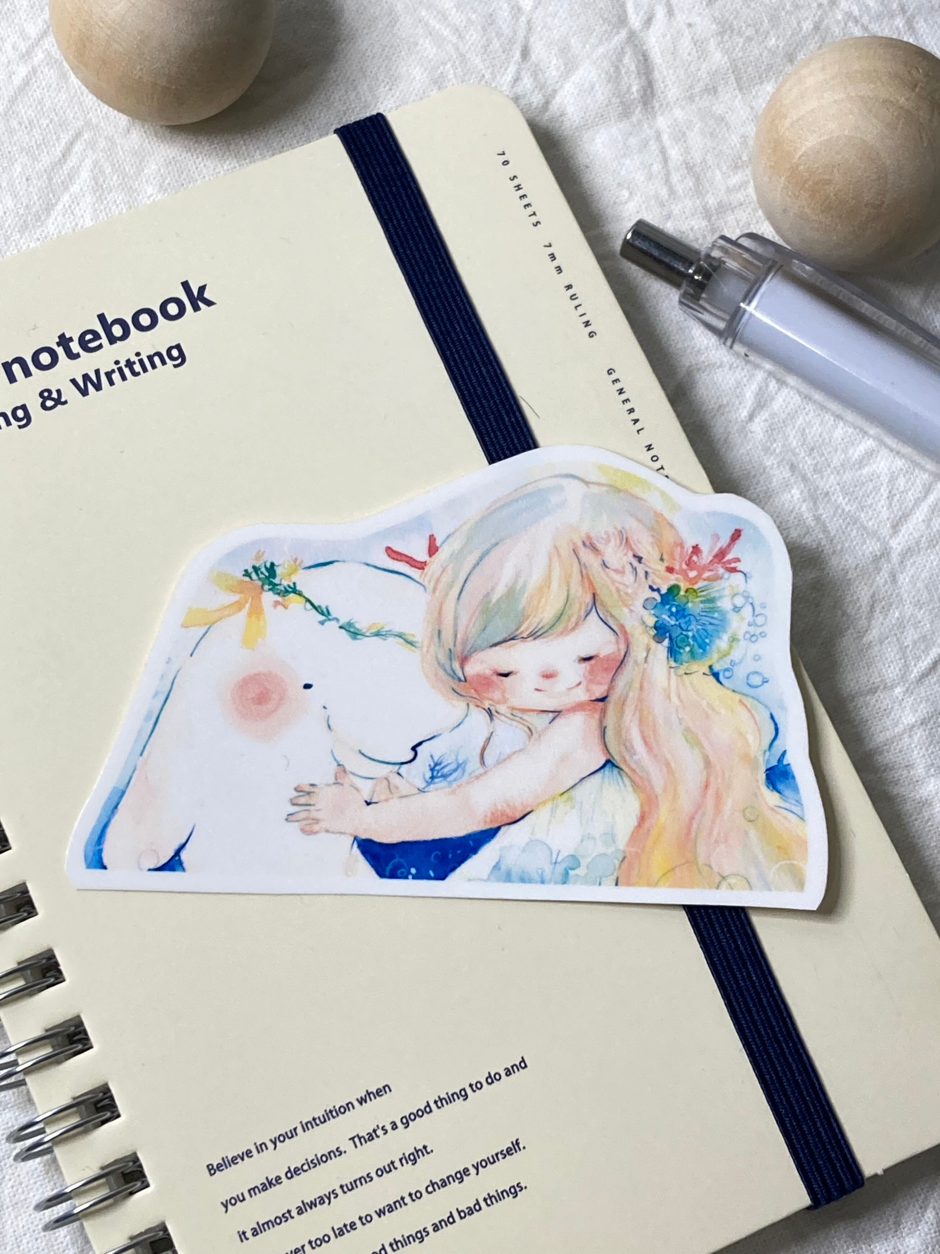 ステッカー◎白イルカとわたし