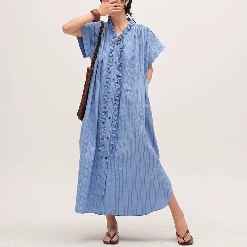 waist tie stripe frill one-piece 14565