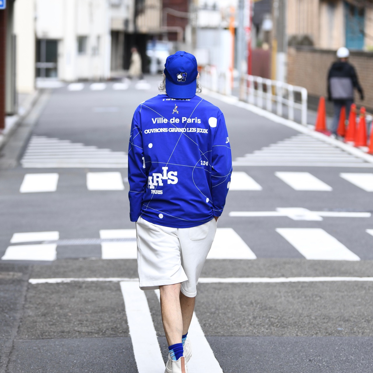 【HIPANDA ハイパンダ】男女兼用 プリント ロンT  UNISEX  PRINT LONG-SLEEVED T-SHIRT / BLUE・WHITE