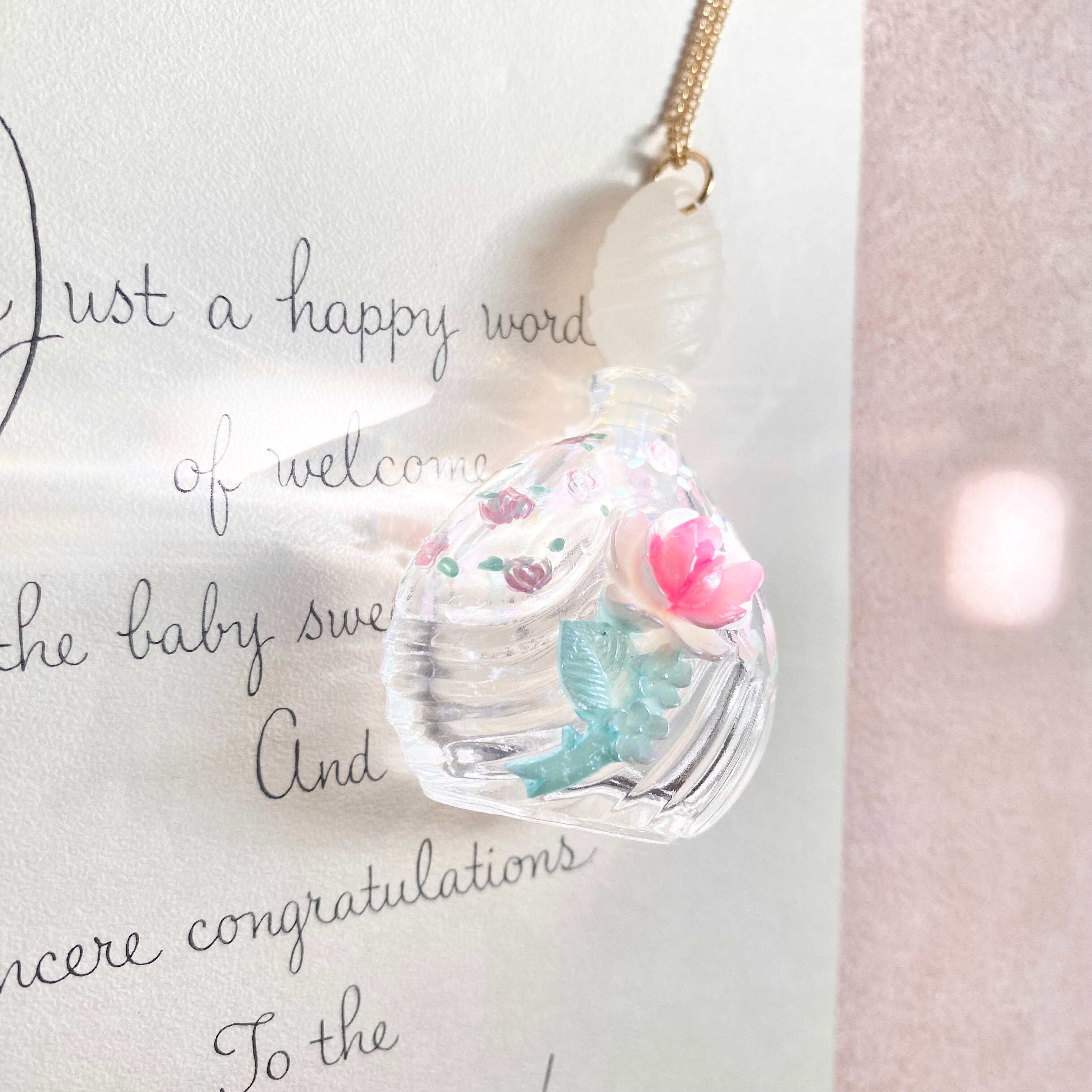 (マイレディピンク)Hand painted perfume neckless ペイント香水瓶ネックレス