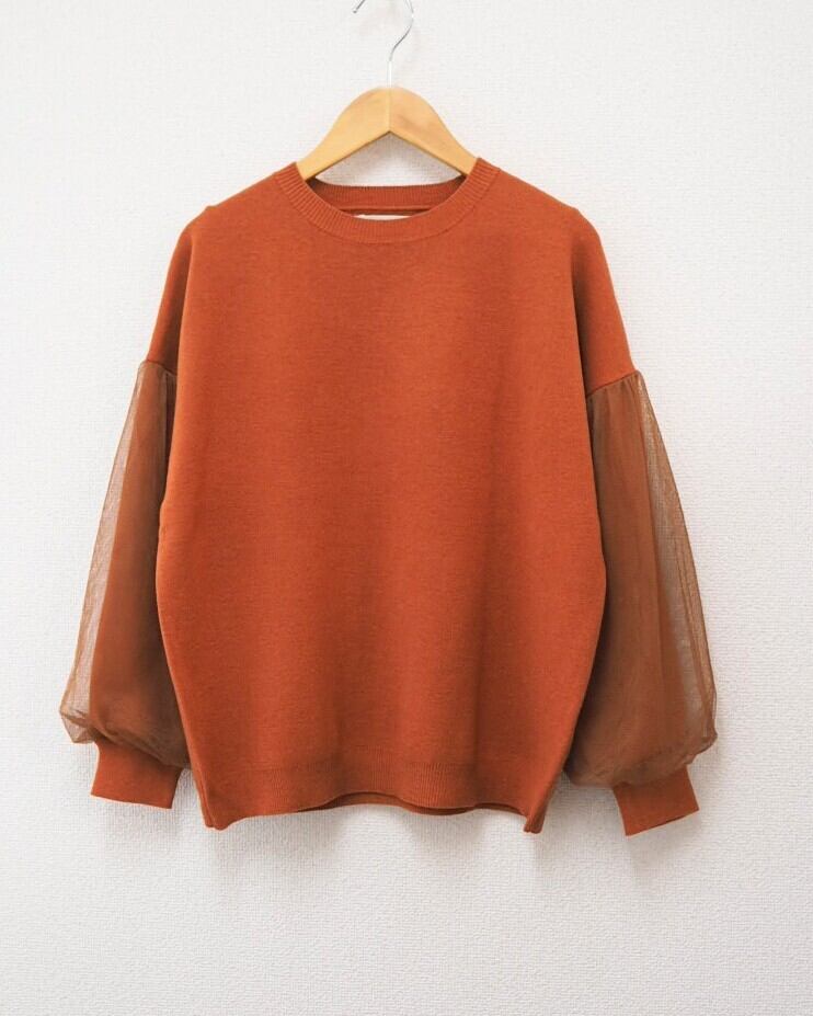 tulle sleeves knit <orange>