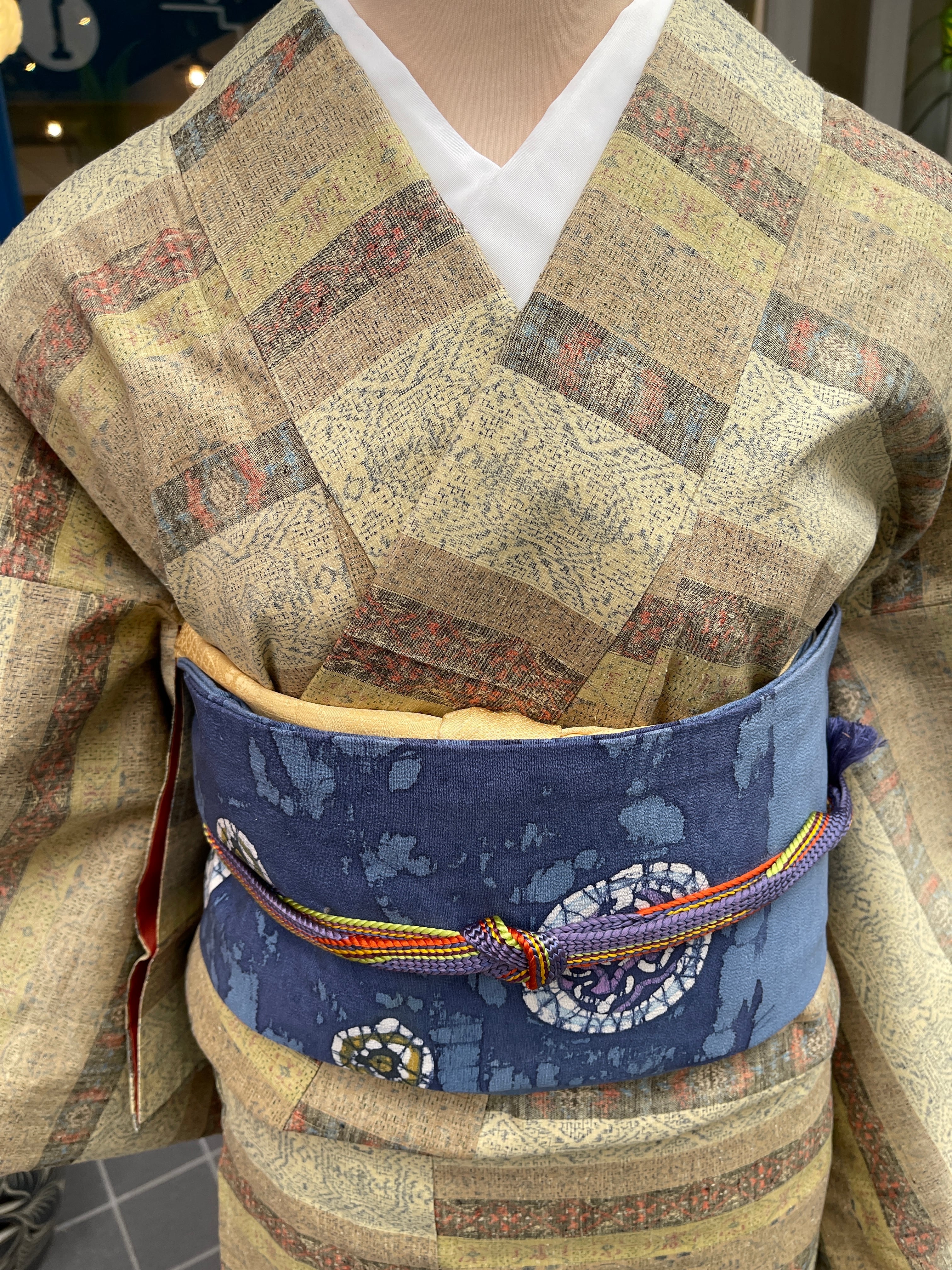 九寸名古屋帯 ろうけつ染め ブルー普段着 日常着 | アンティーク着物