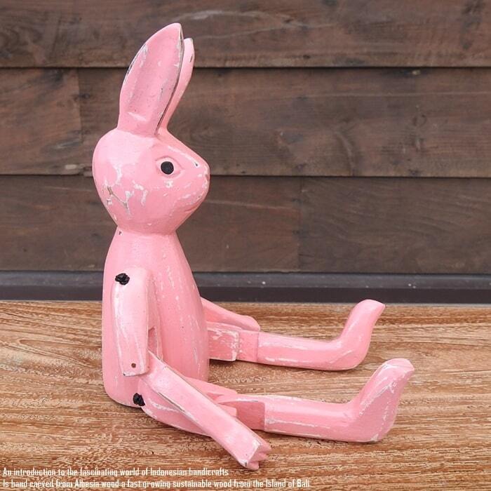 お座り うさぎさん Mサイズ 手足が動かせる木彫りの動物 ウェルカム