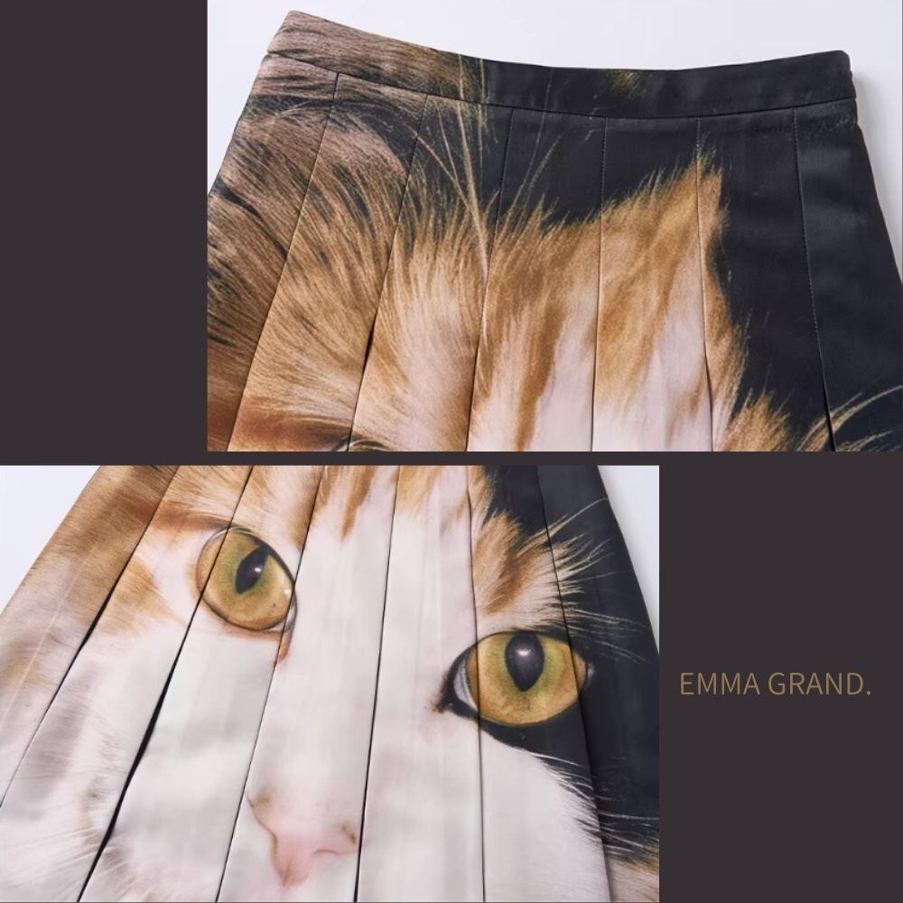 月明かりに宿る、猫の肖像プリーツスカート E00641 | EMMA GRAND