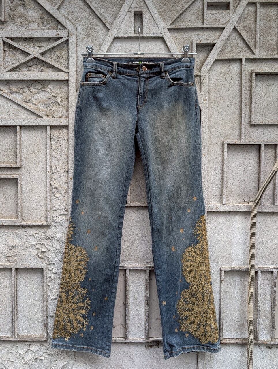 "DKNY JEANS" gold panint denim pants