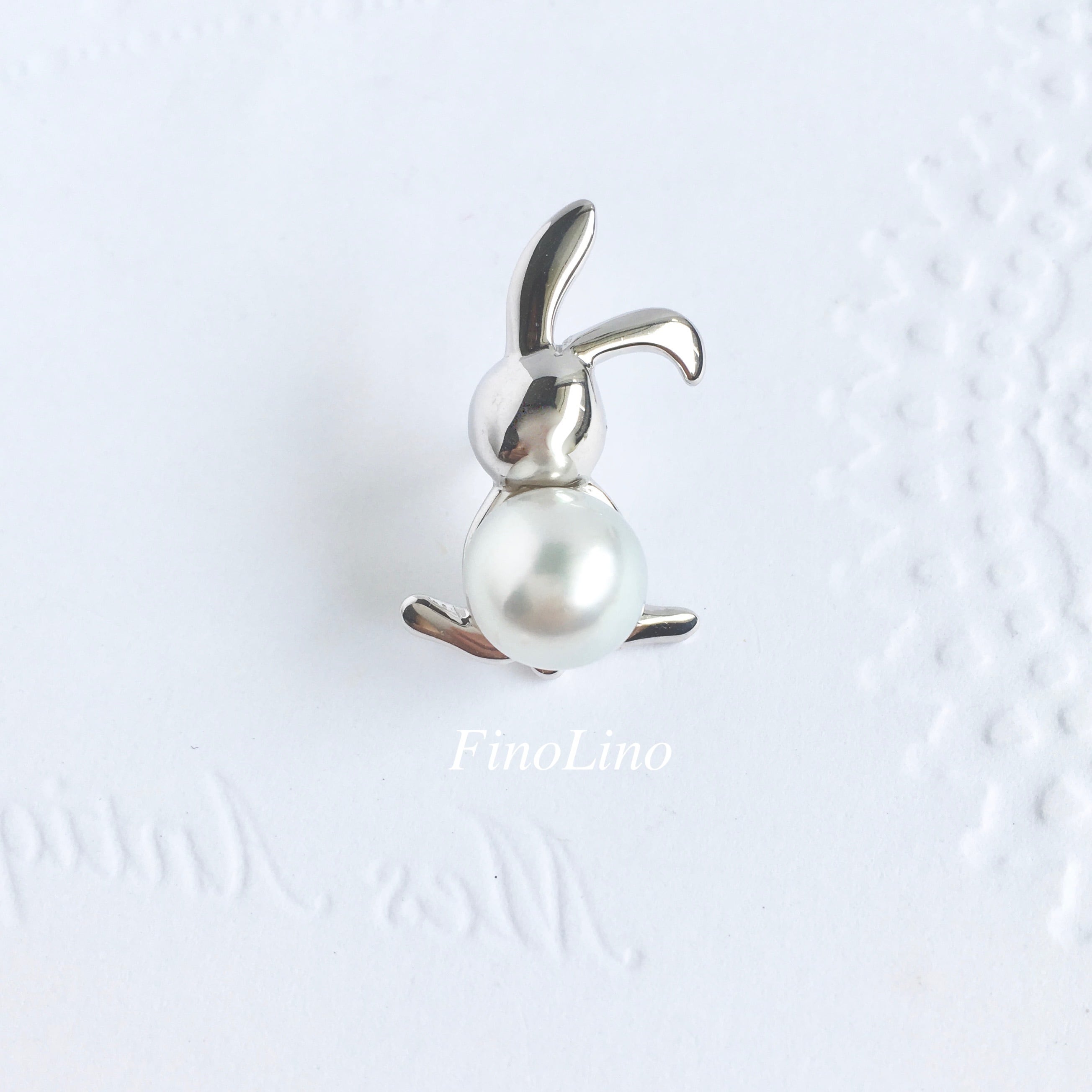 本淡水パール ウサギの親子置物 ヴィンテージ 全身パールウサギ