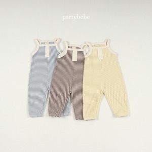【Party bebe】 ボーダーヘンリーロンパース／ブラウン（80~90cm)