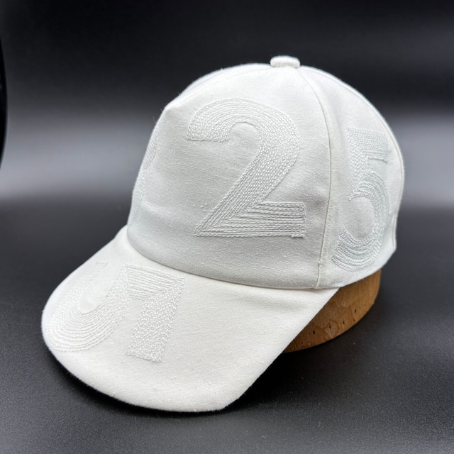 【受注生産／Build to order】 Cotton cap   コットンキャップ ナンバーステッチ ホワイト×ホワイト　帽子　キャップ　ネオンカラー