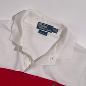 90s Polo by Ralph Lauren ポロ ラルフローレン CUSTOM FIT ボーダー 鹿の子 半袖 ポロシャツ サイズ M /ホワイト メンズ ビンテージ