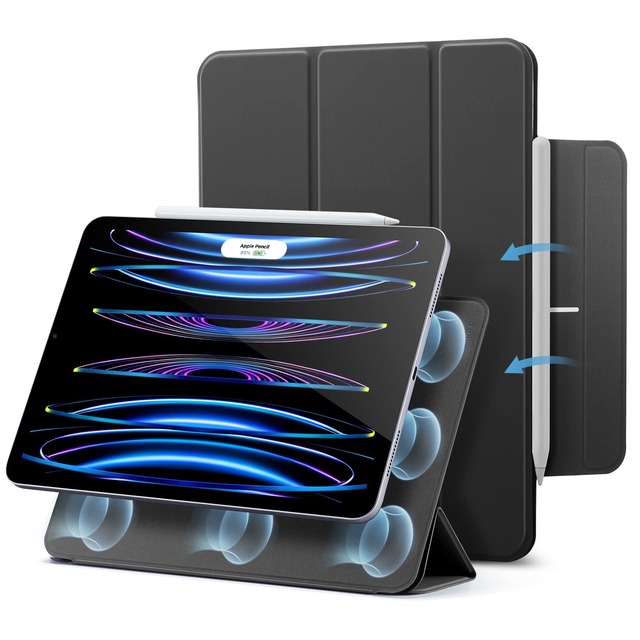 ESR iPad Pro 11インチ ケース 第4/3/2/1世代(2022/2021/2020/2018)専用 マグネット吸着式 Pencil 2対応 三つ折スタンド オートスリープ/ウェイク機能 Reboundシリーズ ブラック