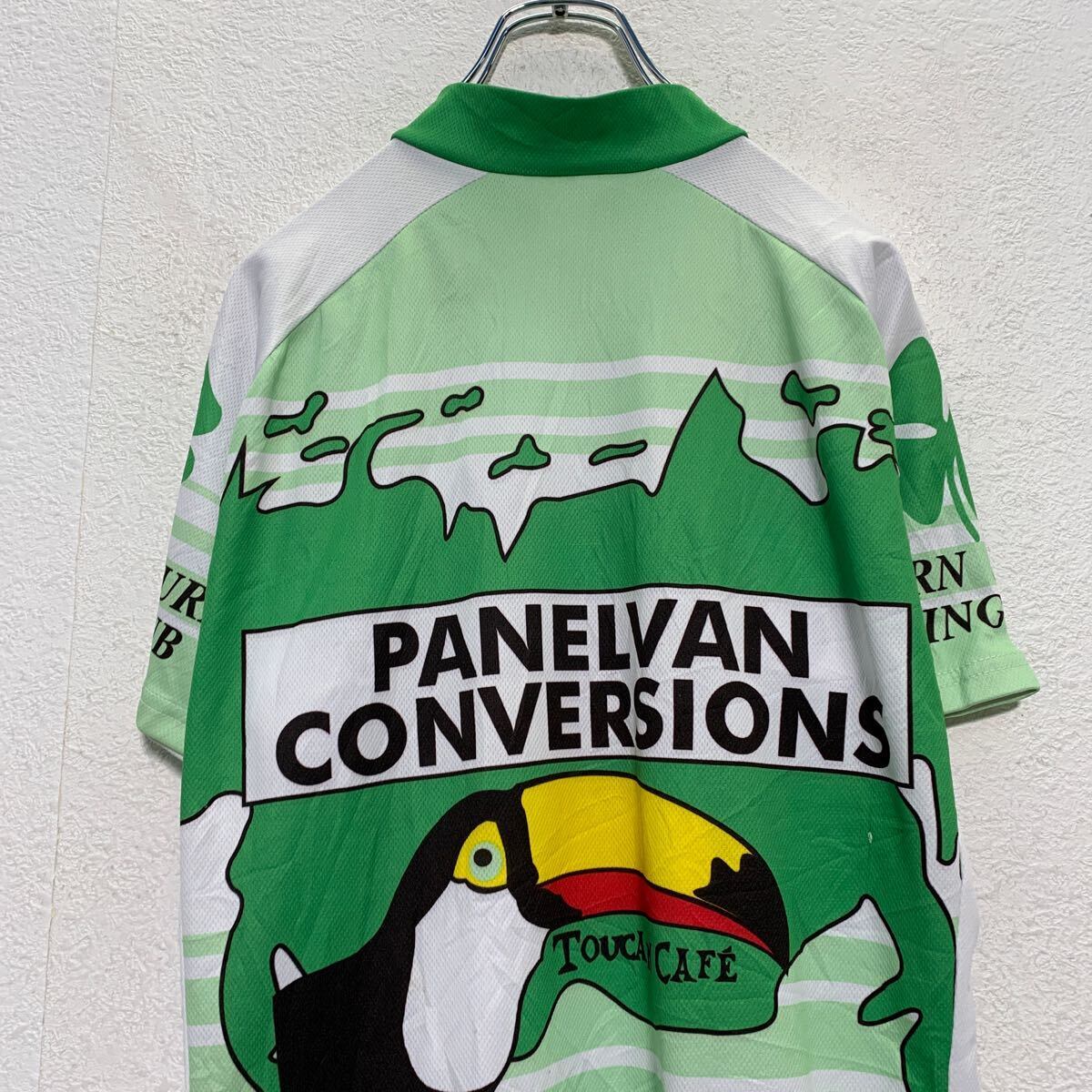 サイクルジャージ L グリーン スポーツウェア ハーフジップ 鳥 カエル
