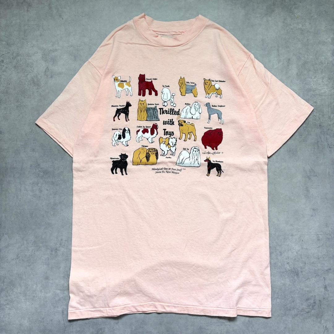 アニマルTシャツ 犬 プリント 古着 90s シングル M ピンク 21950