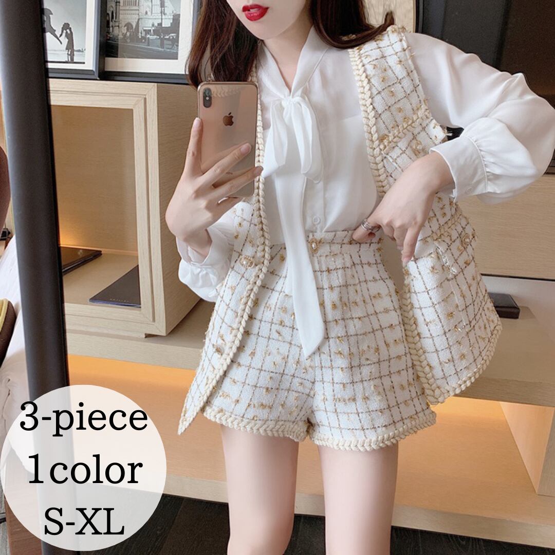 3点セット ベスト+トップス+パンツ ボトムス パンツセット セットアップ 上品 レディース おしゃれ きれいめ カジュアル フォーマル 入園式 入学式 セットアップ レディース 3点セット ベスト 前開き ボタン トップス