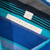 90s PERRY ELLIS ペリーエリス ストライプ 総柄 長袖シャツ 柄シャツ L/ブルー系 メンズ ビンテージ