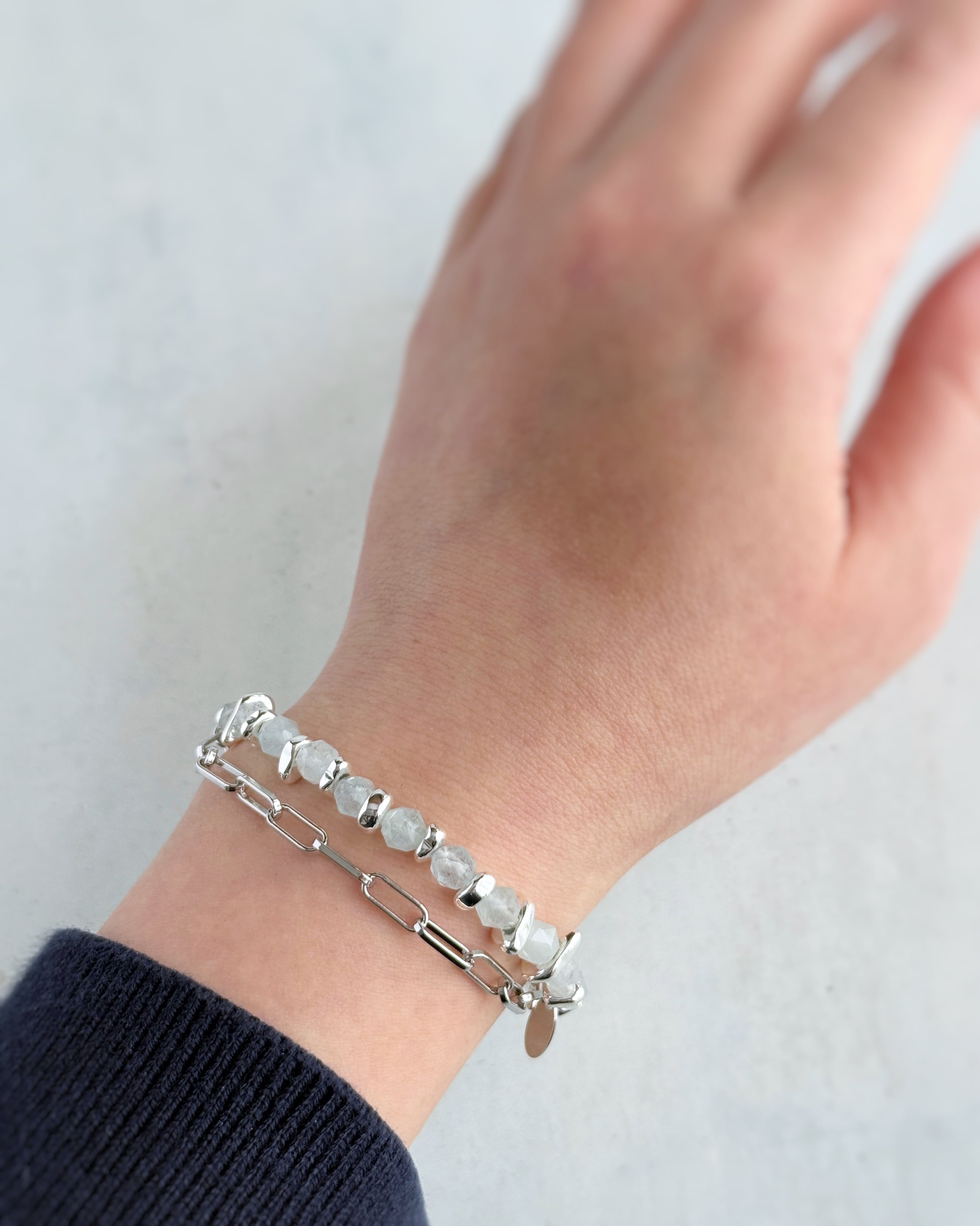 Chain & stone bracelet(アクアマリン)