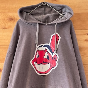 【Stitches】MLB インディアンス ロゴ プリントパーカー プルオーバー フーディー Indians L  US古着