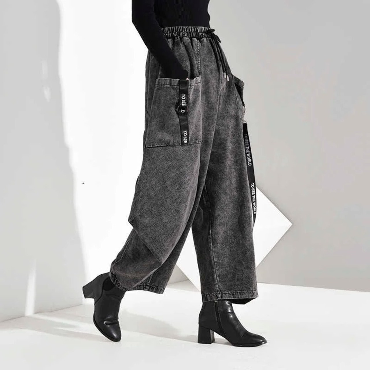 【UNISEX】Black Denim Wide Pants / ブラック デニム ワイド パンツ