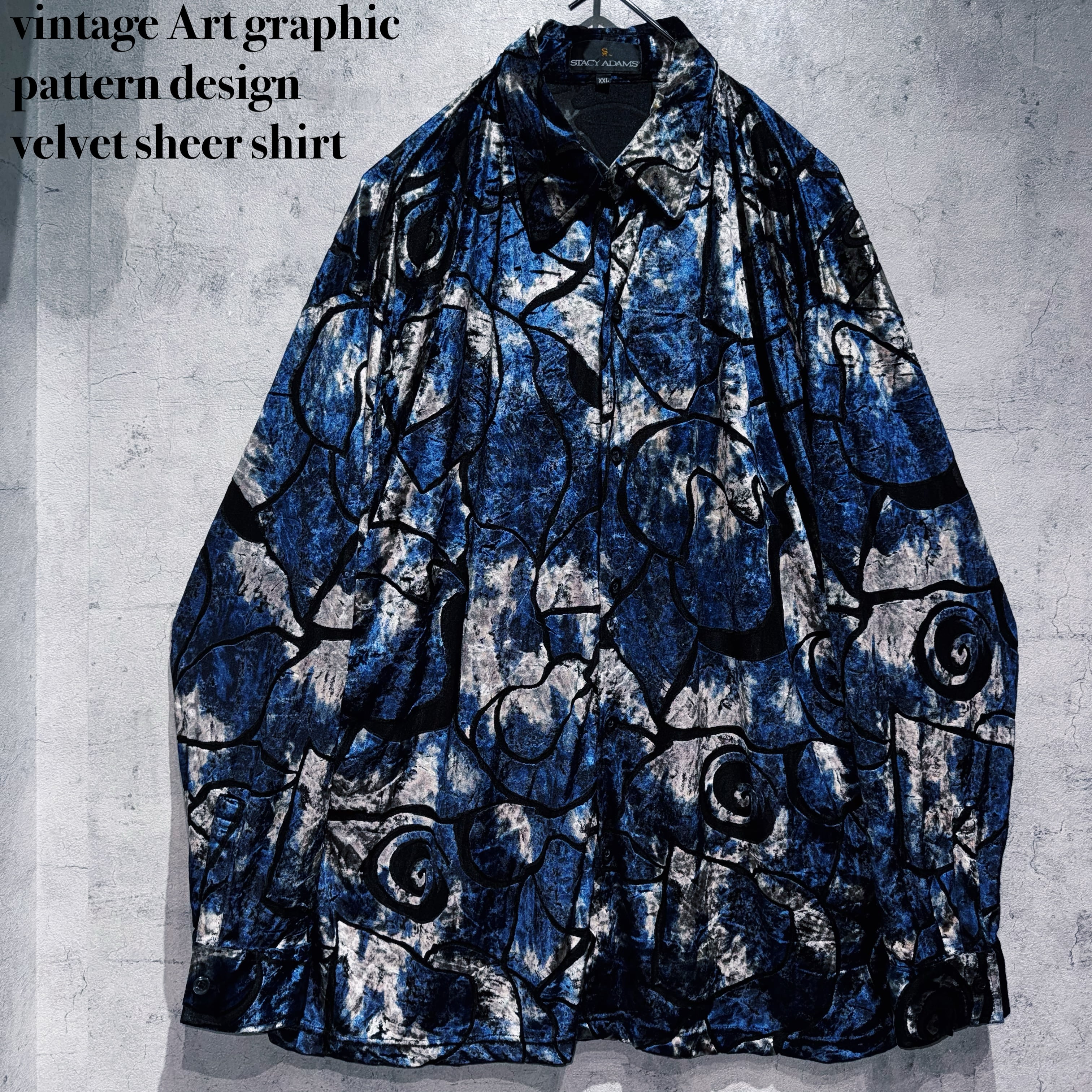 vintage Art graphic pattern design velvet sheer shirt
