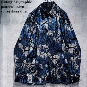 vintage Art graphic pattern design velvet sheer shirt