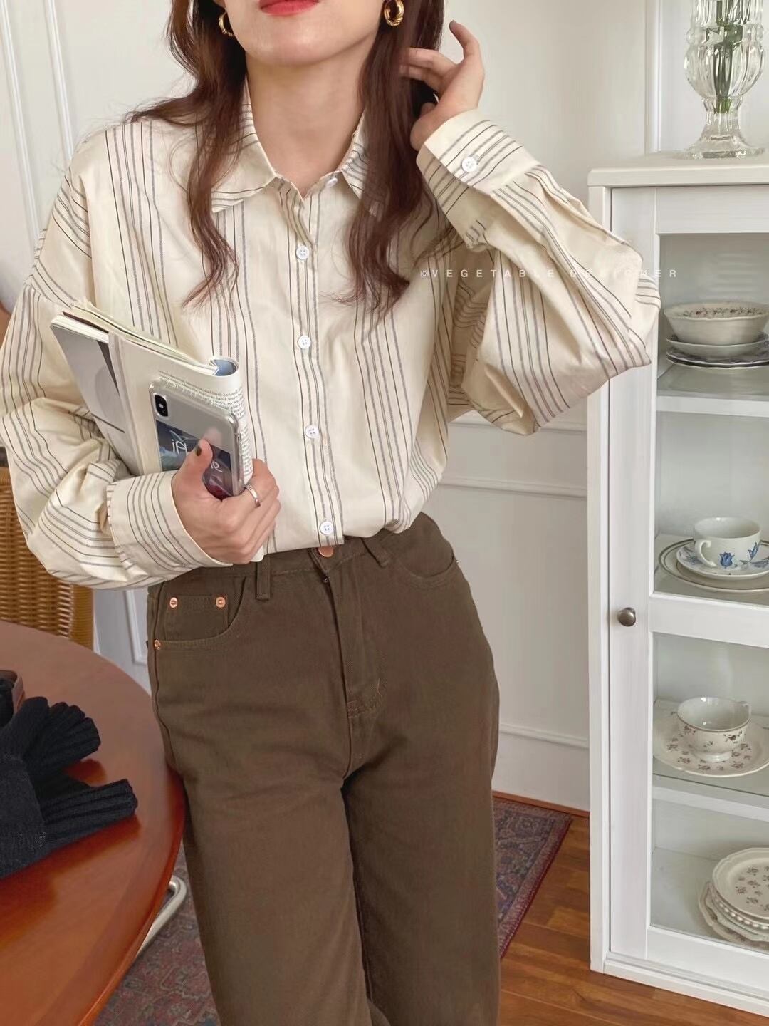 ドロップショルダー ストライプシャツ　AJ2205-1136