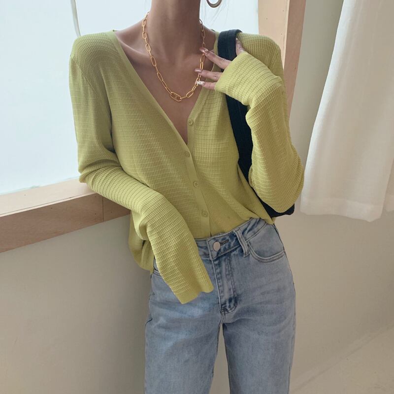 Vネックカーディガンスプリングボタンニットトップス レディース レッド 春物 ビッグFスモールZ韓国82883395786