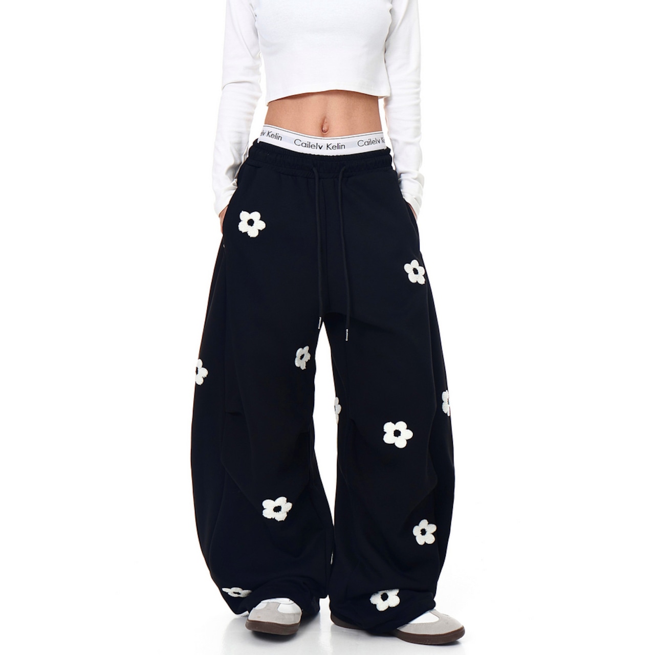 ストリート 花の刺繍 スウェットパンツ P367