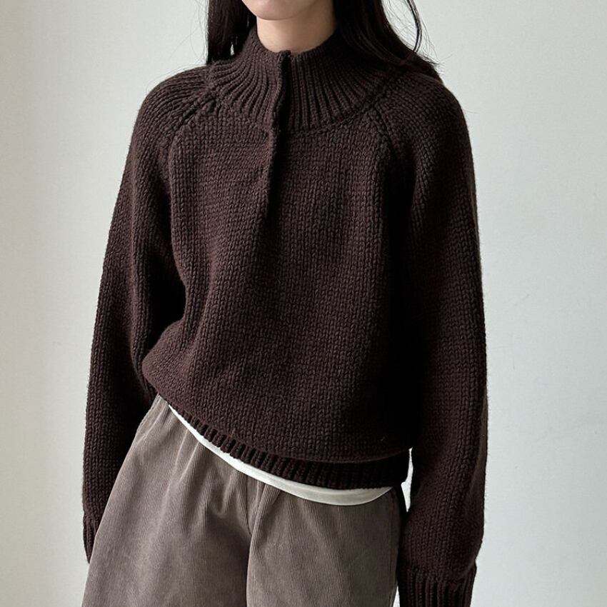 half-button knit pullover　J00404